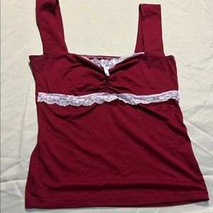 Red Tank Top with Lace Trim